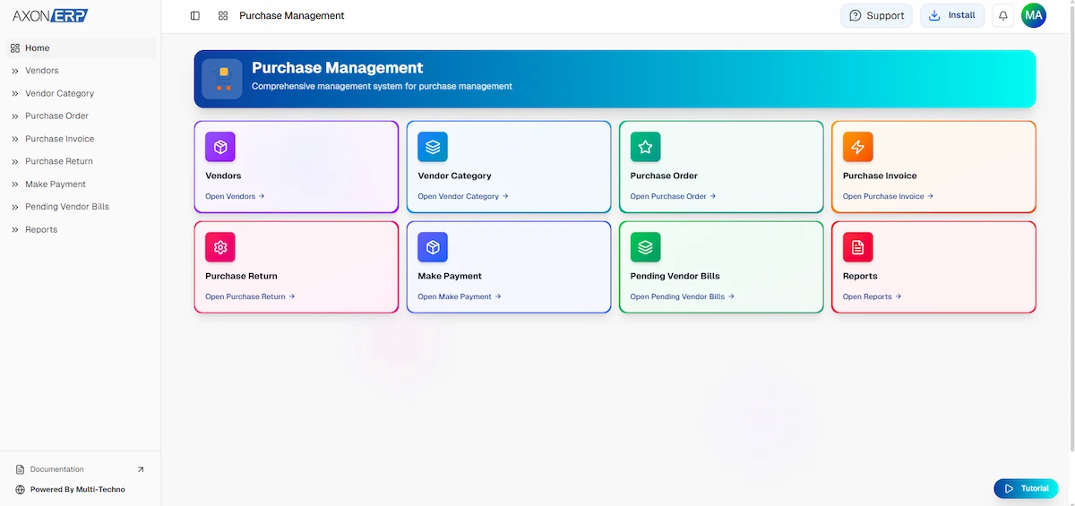 Purchase Management software Pakistan - Axon ERP procurement and supplier management screen